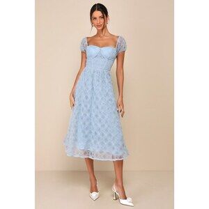 Lulus Exceedingly Elegant Blue Floral Applique Bustier Midi Dress - Size S